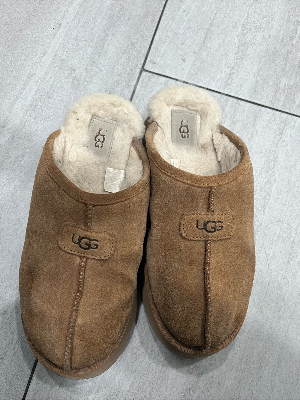 UGG Women’s Chestnut Suede Shearling-Lined Slip-On Slippers